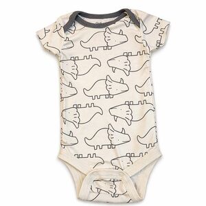 Gerber organic Cream and Gray Short-Sleeve Dinosaur Bodysuit